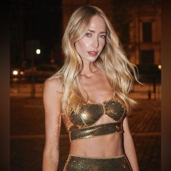 NWT Rabanne x HM Gold Sequined Crop Top sz S - Picture 5 of 15